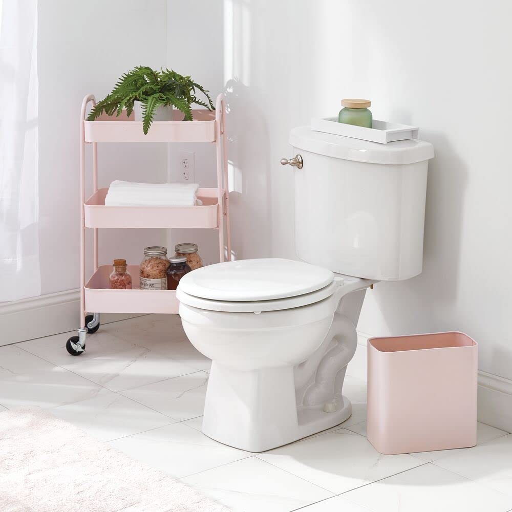 Metal Wastepaper Bin — Compact Rectangular Bathroom Bin — Rubbish Basket for Home and Office — Light Pink