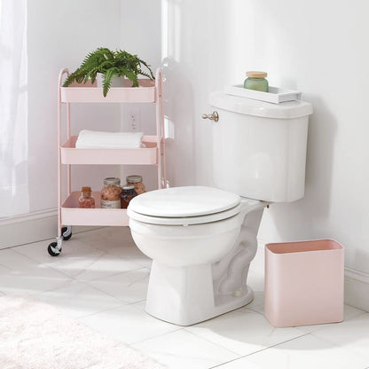 Metal Wastepaper Bin — Compact Rectangular Bathroom Bin — Rubbish Basket for Home and Office — Light Pink