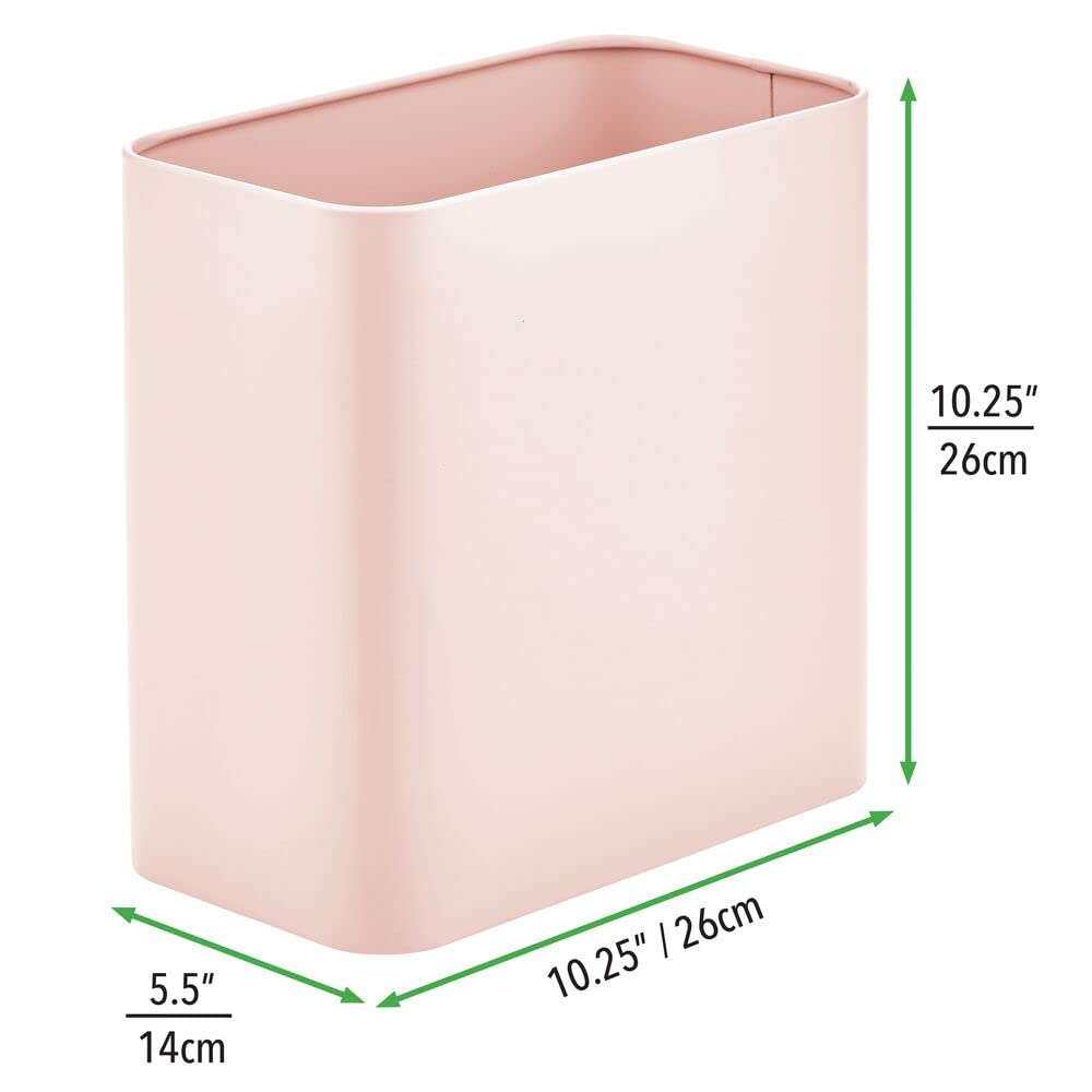 Metal Wastepaper Bin — Compact Rectangular Bathroom Bin — Rubbish Basket for Home and Office — Light Pink