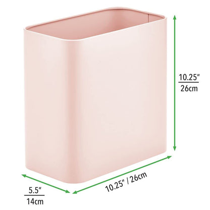 Metal Wastepaper Bin — Compact Rectangular Bathroom Bin — Rubbish Basket for Home and Office — Light Pink