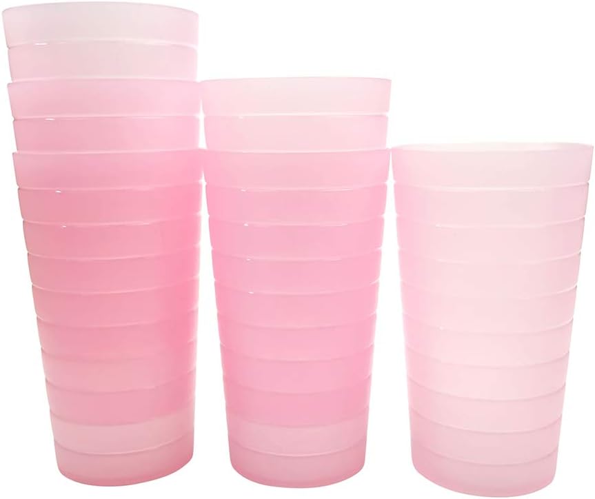 Mixed Drinkware 22-ounce Plastic Tumblers/Drinking Glasses/Party Cups/Iced Tea Glasses, Set of 12 Pink | Unbreakable, Dishwasher Safe, BPA Free