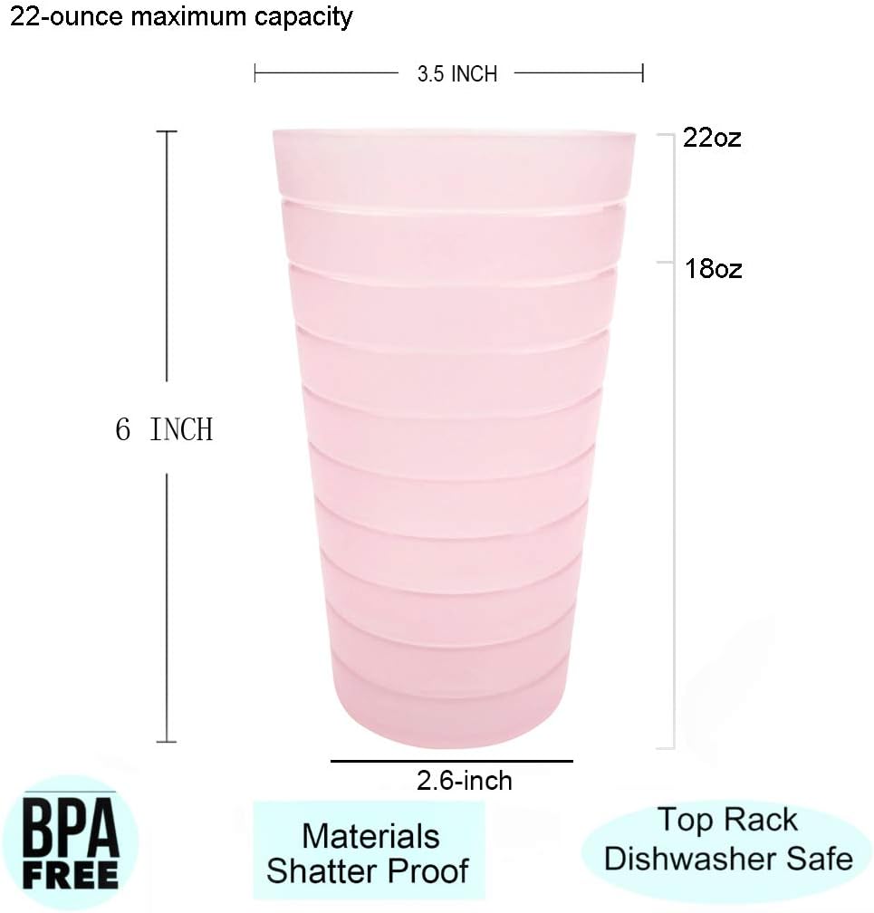Mixed Drinkware 22-ounce Plastic Tumblers/Drinking Glasses/Party Cups/Iced Tea Glasses, Set of 12 Pink | Unbreakable, Dishwasher Safe, BPA Free