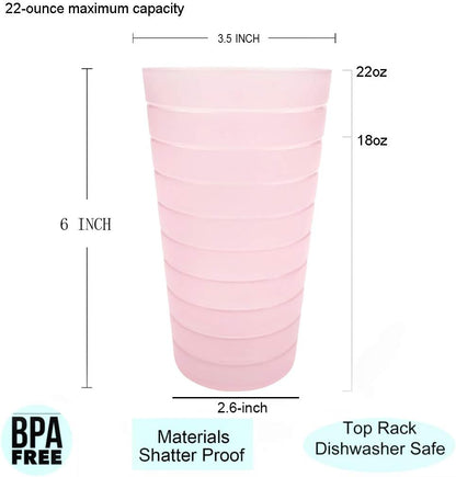 Mixed Drinkware 22-ounce Plastic Tumblers/Drinking Glasses/Party Cups/Iced Tea Glasses, Set of 12 Pink | Unbreakable, Dishwasher Safe, BPA Free
