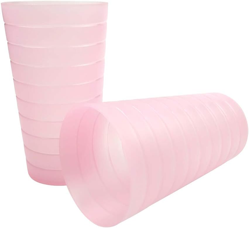 Mixed Drinkware 22-ounce Plastic Tumblers/Drinking Glasses/Party Cups/Iced Tea Glasses, Set of 12 Pink | Unbreakable, Dishwasher Safe, BPA Free
