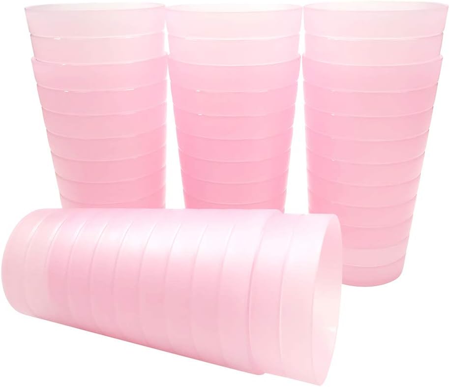 Mixed Drinkware 22-ounce Plastic Tumblers/Drinking Glasses/Party Cups/Iced Tea Glasses, Set of 12 Pink | Unbreakable, Dishwasher Safe, BPA Free