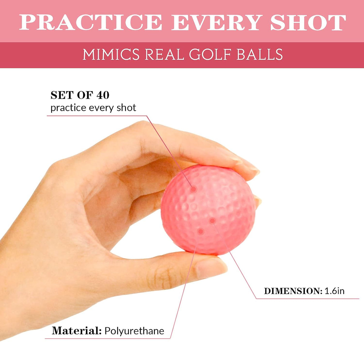 40 Pack Foam Golf Practice Balls - Realistic Feel and Limited Flight Training Balls for Indoor or Outdoor