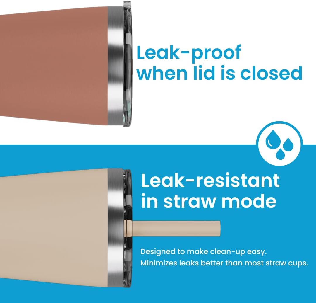 Toddler Straw Cup, The Original 8 oz Stackable Stainless Steel Toddler Cups, Set of 2 Powder Coated Insulated Kids Straw Cups + BPA Free Lids + Reusable Silicone Straws (Brown + Peach)