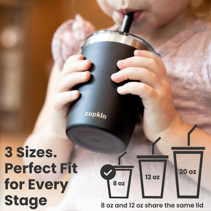Toddler Straw Cup, The Original 8 oz Stackable Stainless Steel Toddler Cups, Set of 2 Powder Coated Insulated Kids Straw Cups + BPA Free Lids + Reusable Silicone Straws (Brown + Peach)