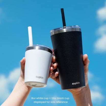 Toddler Straw Cup, The Original 8 oz Stackable Stainless Steel Toddler Cups, Set of 2 Powder Coated Insulated Kids Straw Cups + BPA Free Lids + Reusable Silicone Straws (Brown + Peach)