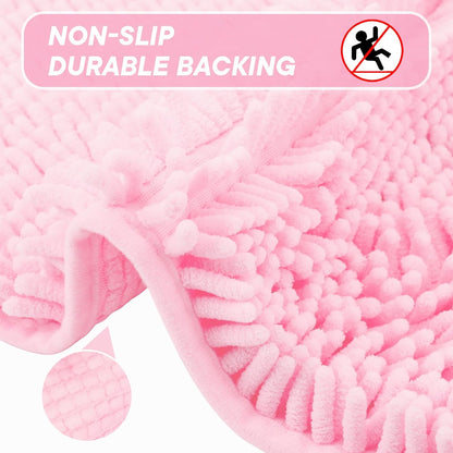 Pink Bathroom Rugs Sets 3 Piece Washable, Luxury ，Chenille Bath Mat Set, Soft Plush Anti-Slip Rectangular Bath， Rug Super Absorbent.3 Pieces Bathroom (Pink, 32"x20"+24"x16"+U Shape 20"x20")