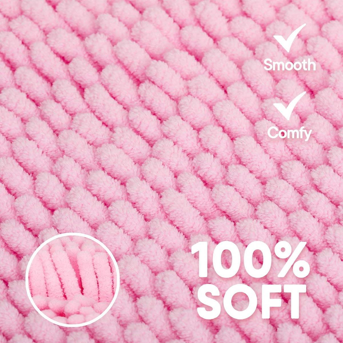 Pink Bathroom Rugs Sets 3 Piece Washable, Luxury ，Chenille Bath Mat Set, Soft Plush Anti-Slip Rectangular Bath， Rug Super Absorbent.3 Pieces Bathroom (Pink, 32"x20"+24"x16"+U Shape 20"x20")