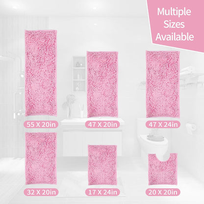 Pink Bathroom Rugs Sets 3 Piece Washable, Luxury ，Chenille Bath Mat Set, Soft Plush Anti-Slip Rectangular Bath， Rug Super Absorbent.3 Pieces Bathroom (Pink, 32"x20"+24"x16"+U Shape 20"x20")