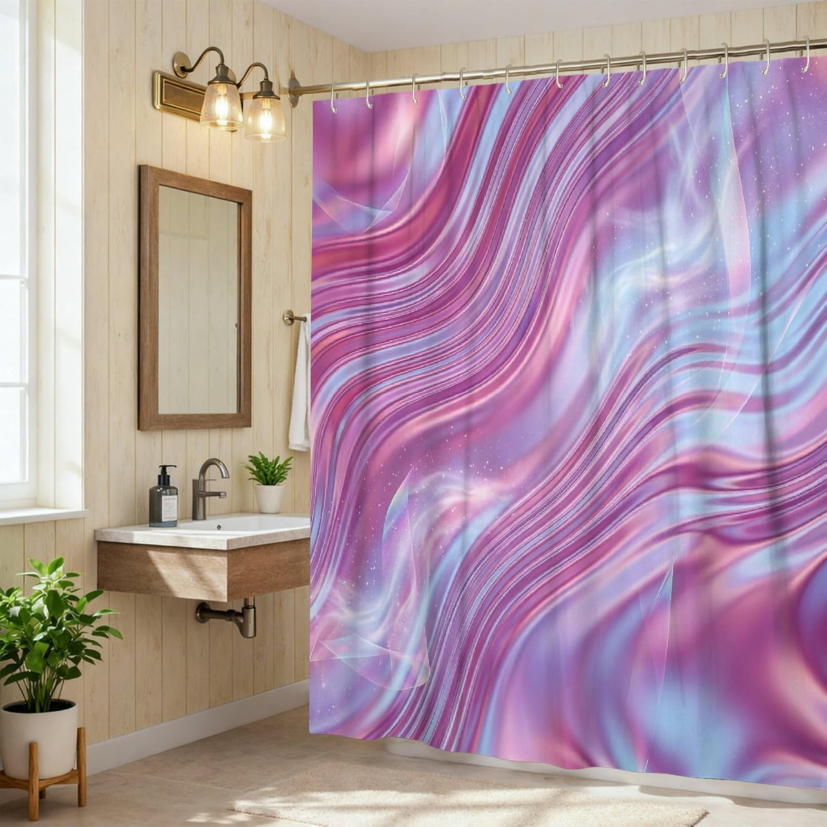 Waves Shower Curtain, Abstract Modern Swirl Gradient Summer Peach Polyester Waterproof Design Print Bath Curtains Decor for Bathroom Guest Room 72x72 Inch