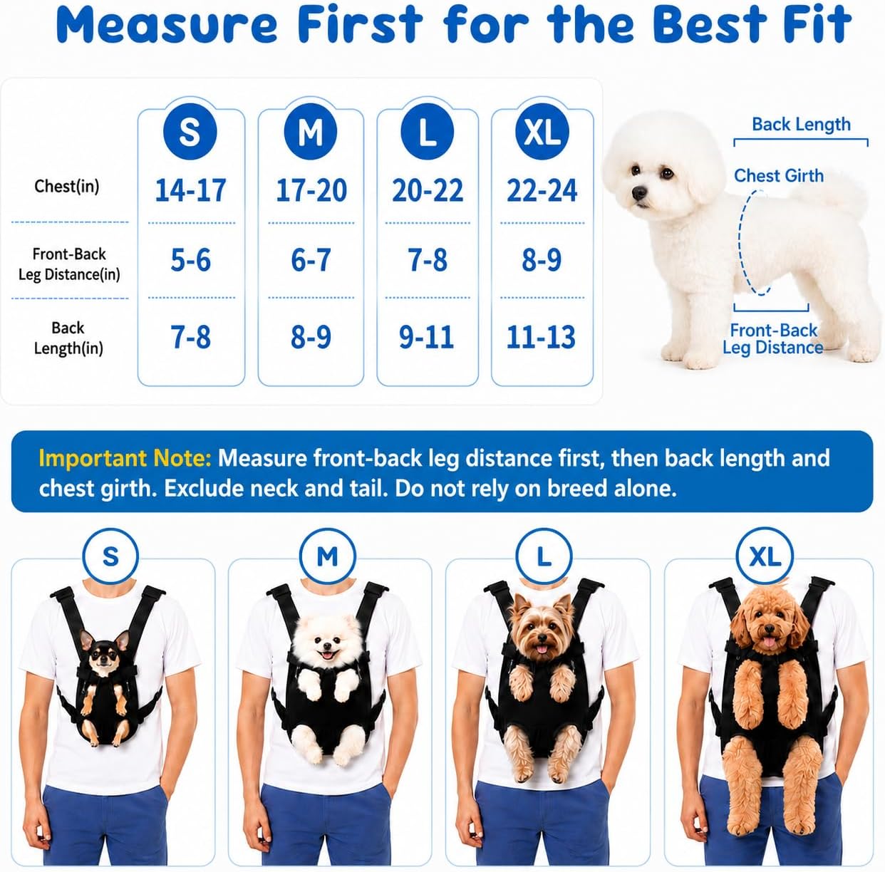 Mosago Dog Backpack Carrier, Adjustable Pet Front Carriers, Legs Out Carrying Sling Travel Bag for Small Medium Dogs 7-11 Lbs, Soft Wearable Puppy Chest Carry Backpacks for Walking/Hiking/Camping