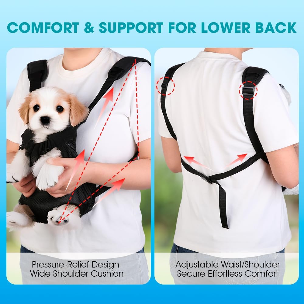 Mosago Dog Backpack Carrier, Adjustable Pet Front Carriers, Legs Out Carrying Sling Travel Bag for Small Medium Dogs 7-11 Lbs, Soft Wearable Puppy Chest Carry Backpacks for Walking/Hiking/Camping
