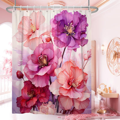 Pink Floral Waterproof Shower Curtain for Bathroom 72" Wx72 L