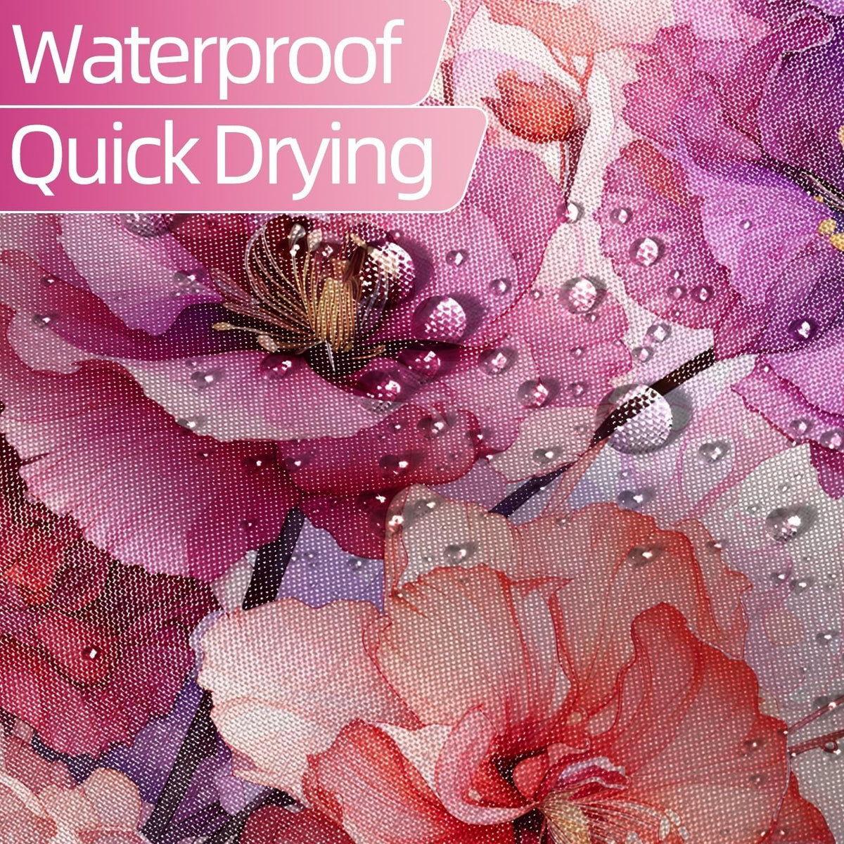 Pink Floral Waterproof Shower Curtain for Bathroom 72" Wx72 L