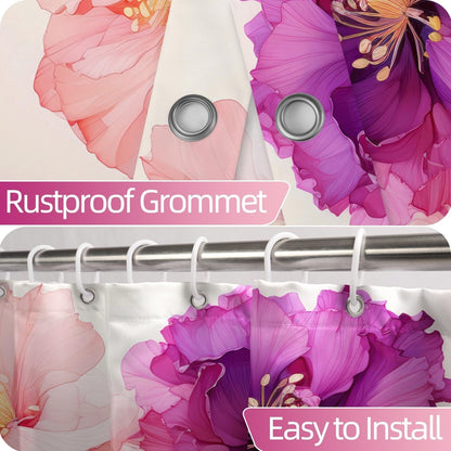 Pink Floral Waterproof Shower Curtain for Bathroom 72" Wx72 L