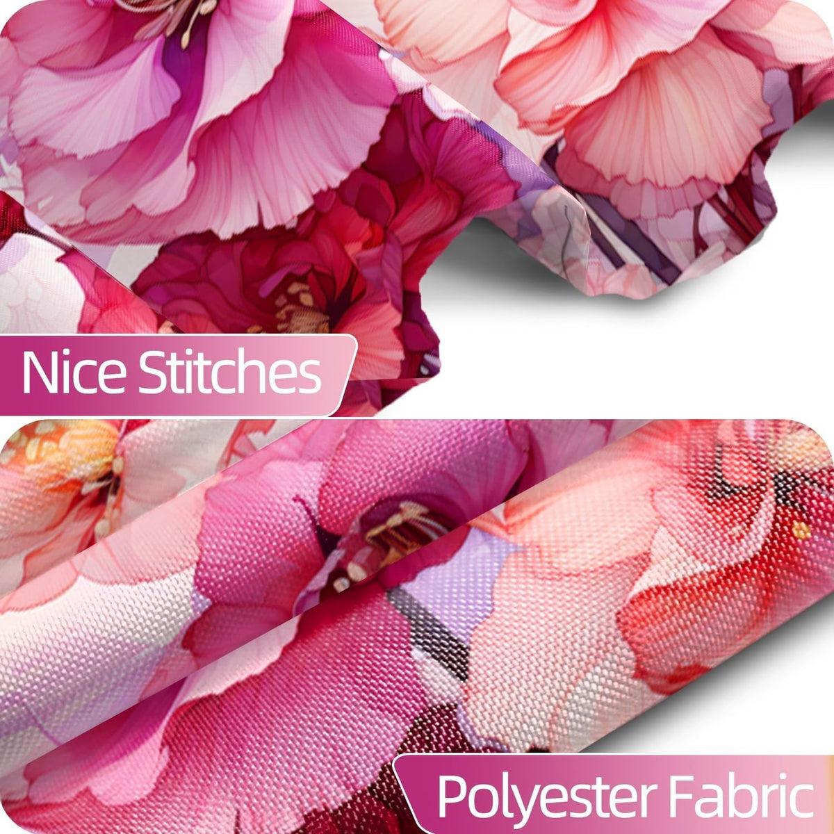 Pink Floral Waterproof Shower Curtain for Bathroom 72" Wx72 L