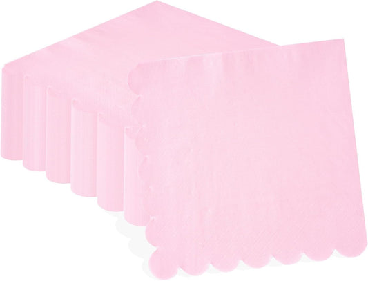 100 Pack Light Pink Napkins 2-Ply Scalloped Edged Dessert Napkins Folded 6.5" x 6.5" Disposable Napkins for Dinner Wedding Birthday Party Bridal Anniversary Reception Event