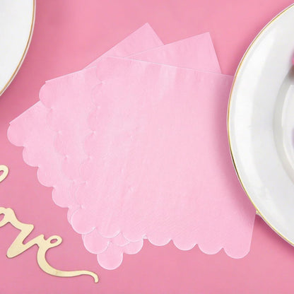 100 Pack Light Pink Napkins 2-Ply Scalloped Edged Dessert Napkins Folded 6.5" x 6.5" Disposable Napkins for Dinner Wedding Birthday Party Bridal Anniversary Reception Event