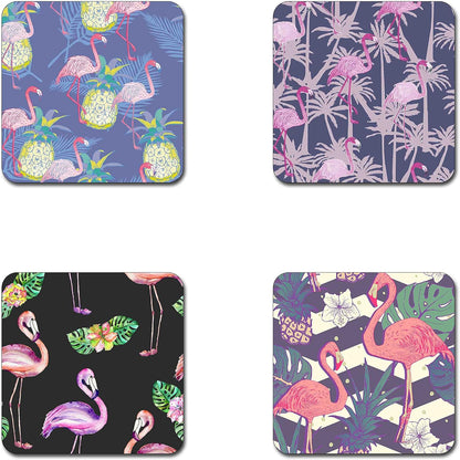 Blush Pink Flamingo Square Coaster Set - Made of Recycled Rubber - Set of 4
