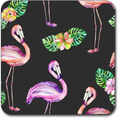 Blush Pink Flamingo Square Coaster Set - Made of Recycled Rubber - Set of 4