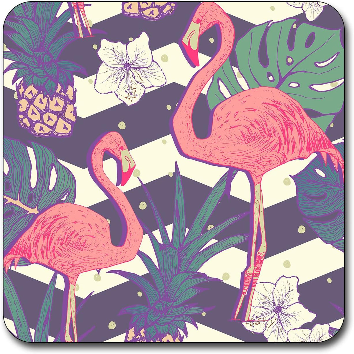 Blush Pink Flamingo Square Coaster Set - Made of Recycled Rubber - Set of 4