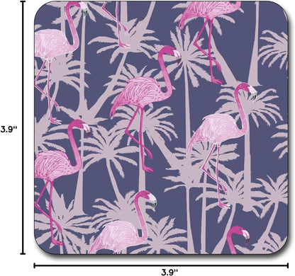 Blush Pink Flamingo Square Coaster Set - Made of Recycled Rubber - Set of 4