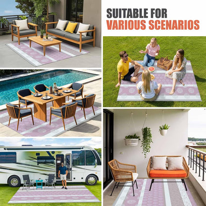 Farm Fruits Outdoor Rug 5' x 8', Watermelon Lemons Peach Pink Grey Striped Washable Area Rug for Outdoor Indoor, Non Slip Outside Large Rugs Carpet for RV Patio Backyard Picnic Camping Porch Deck