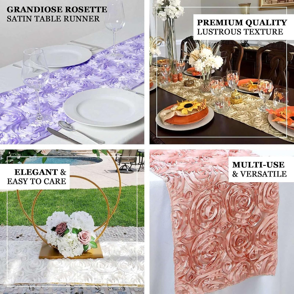 Wonderland Rosette Premium Table Runners for Weddings Party Banquets Decor Fit Rectangle and Round Table - Blush