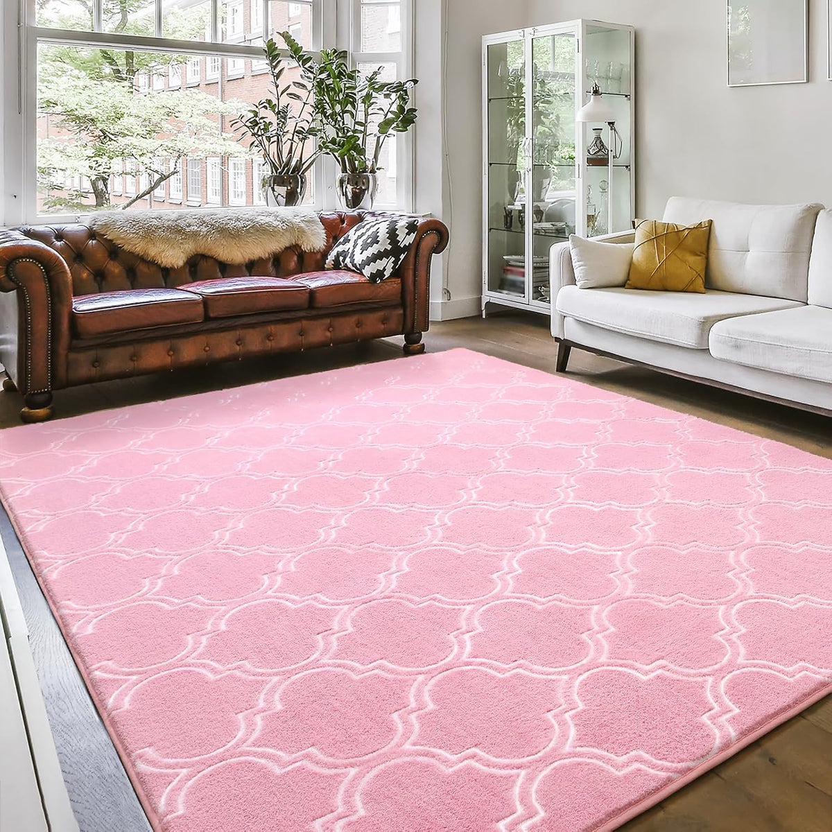 Amearea Fluffy Geometric 4x6 Area Rug for Bedroom Living Room, Pink