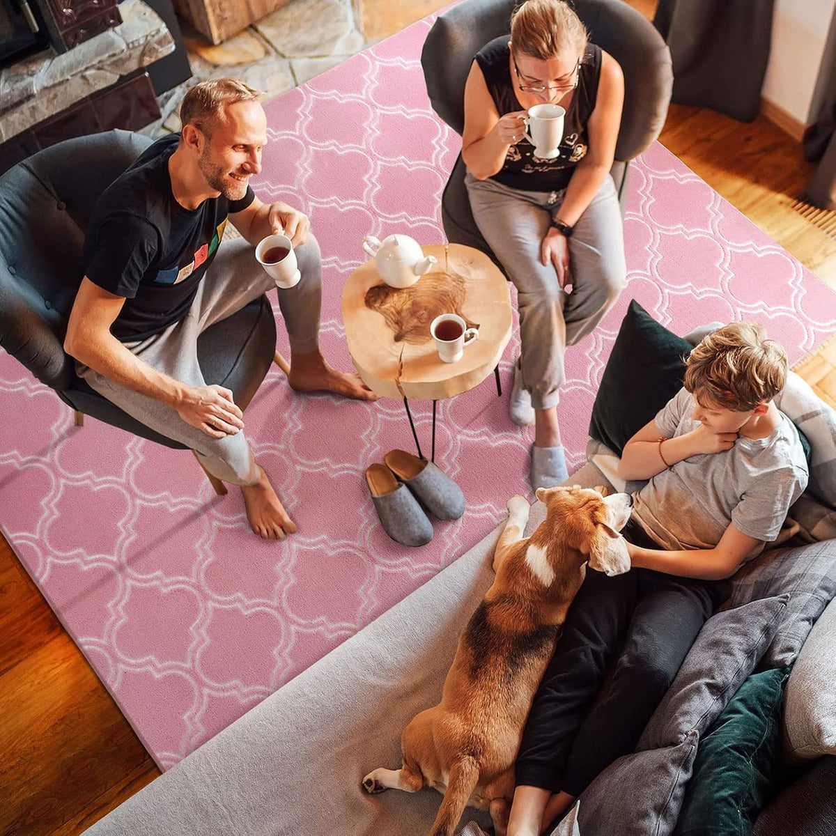 Amearea Fluffy Geometric 4x6 Area Rug for Bedroom Living Room, Pink