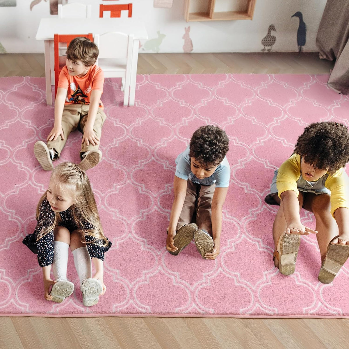 Amearea Fluffy Geometric 4x6 Area Rug for Bedroom Living Room, Pink