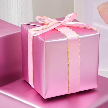 Metallic Pink Wrapping Paper Roll with Cut Lines - Solid Pink Holiday Gift Wrap for Valentine’s Day, Birthdays, Baby Shower, Wedding, Christmas- 17.5 in x 33 ft (48 sq. ft), Easy to Cut
