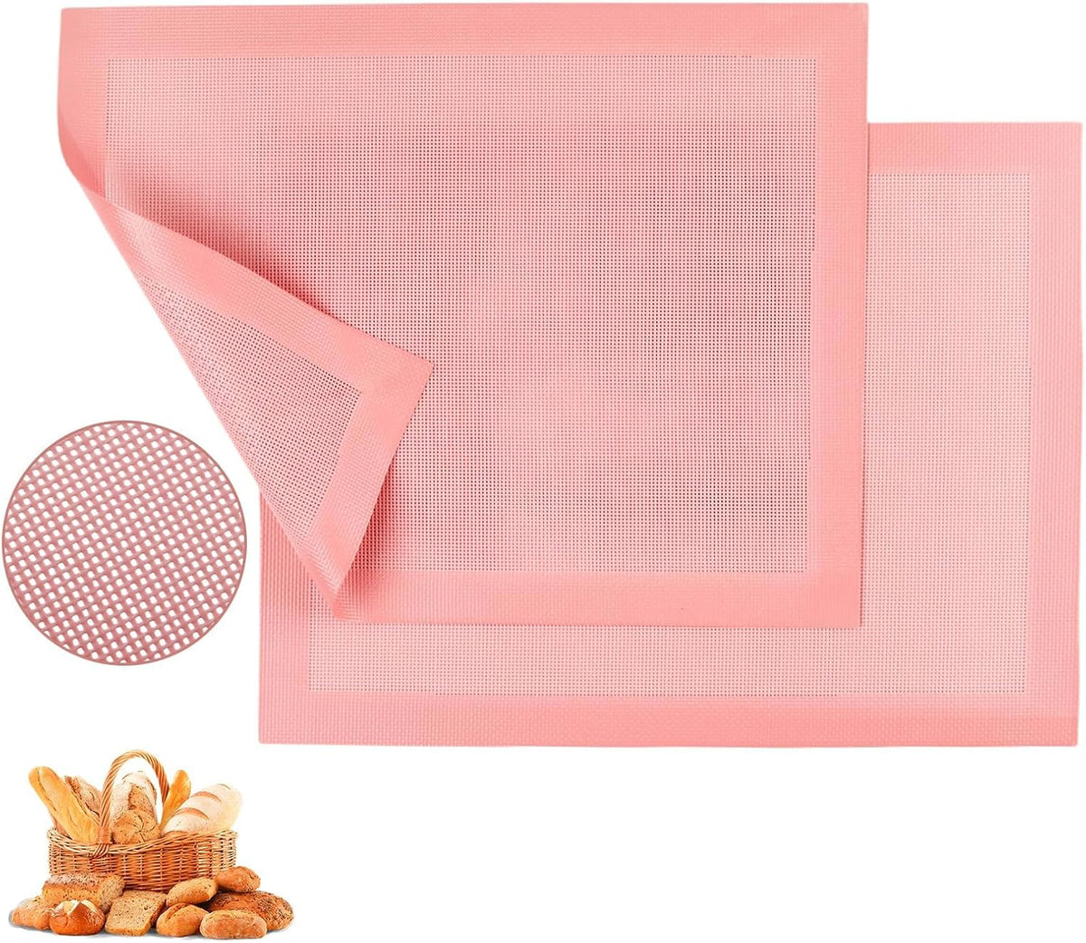 2PCS 15.7"x11.8" Perforated Baking Mats, Silicone Half Sheet Pan Pink