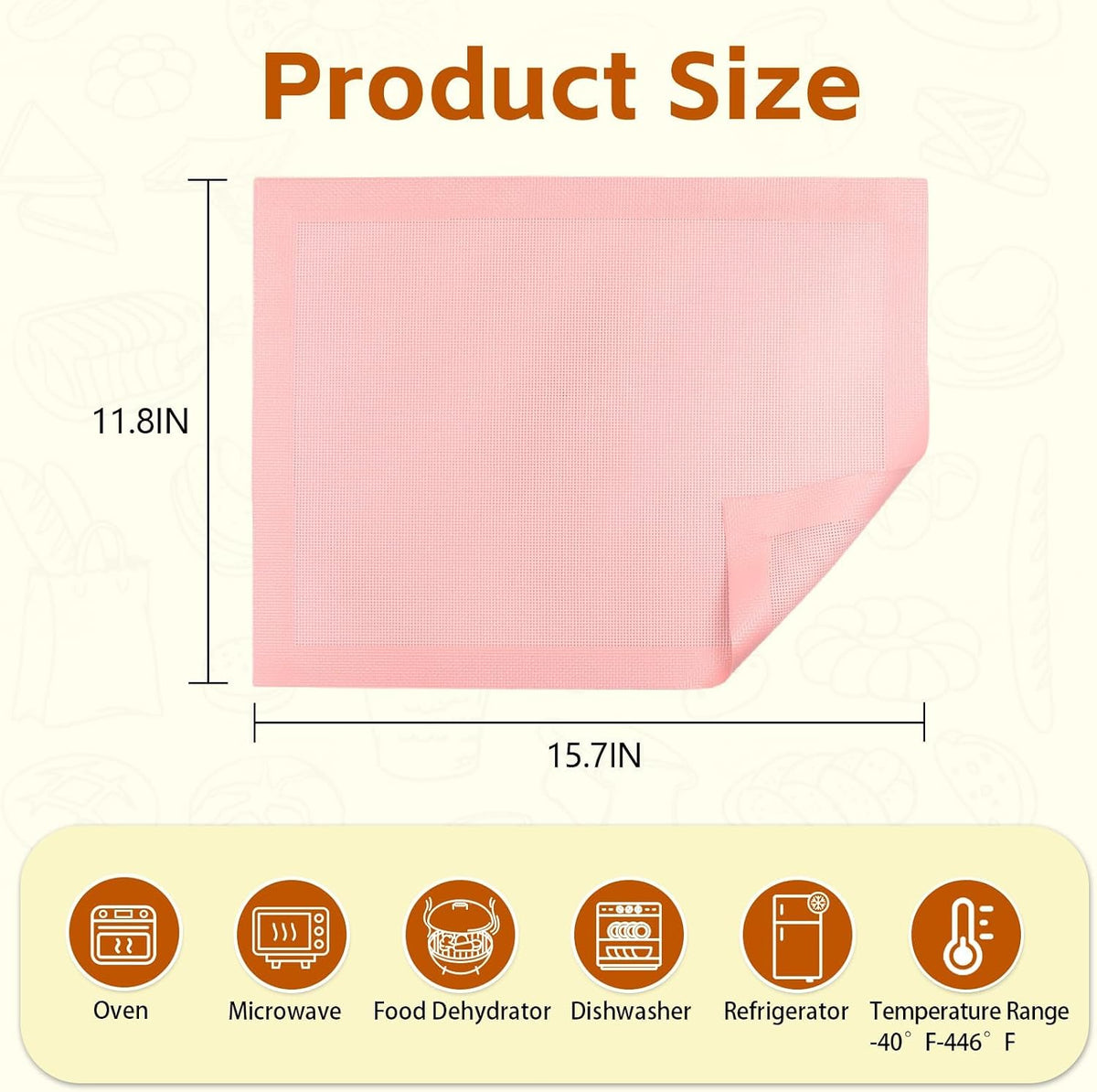 2PCS 15.7"x11.8" Perforated Baking Mats, Silicone Half Sheet Pan Pink