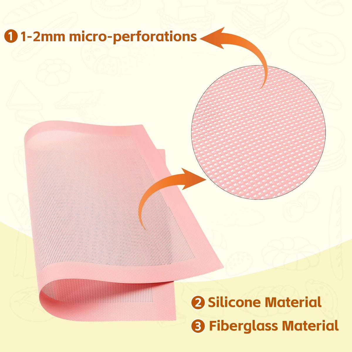 2PCS 15.7"x11.8" Perforated Baking Mats, Silicone Half Sheet Pan Pink