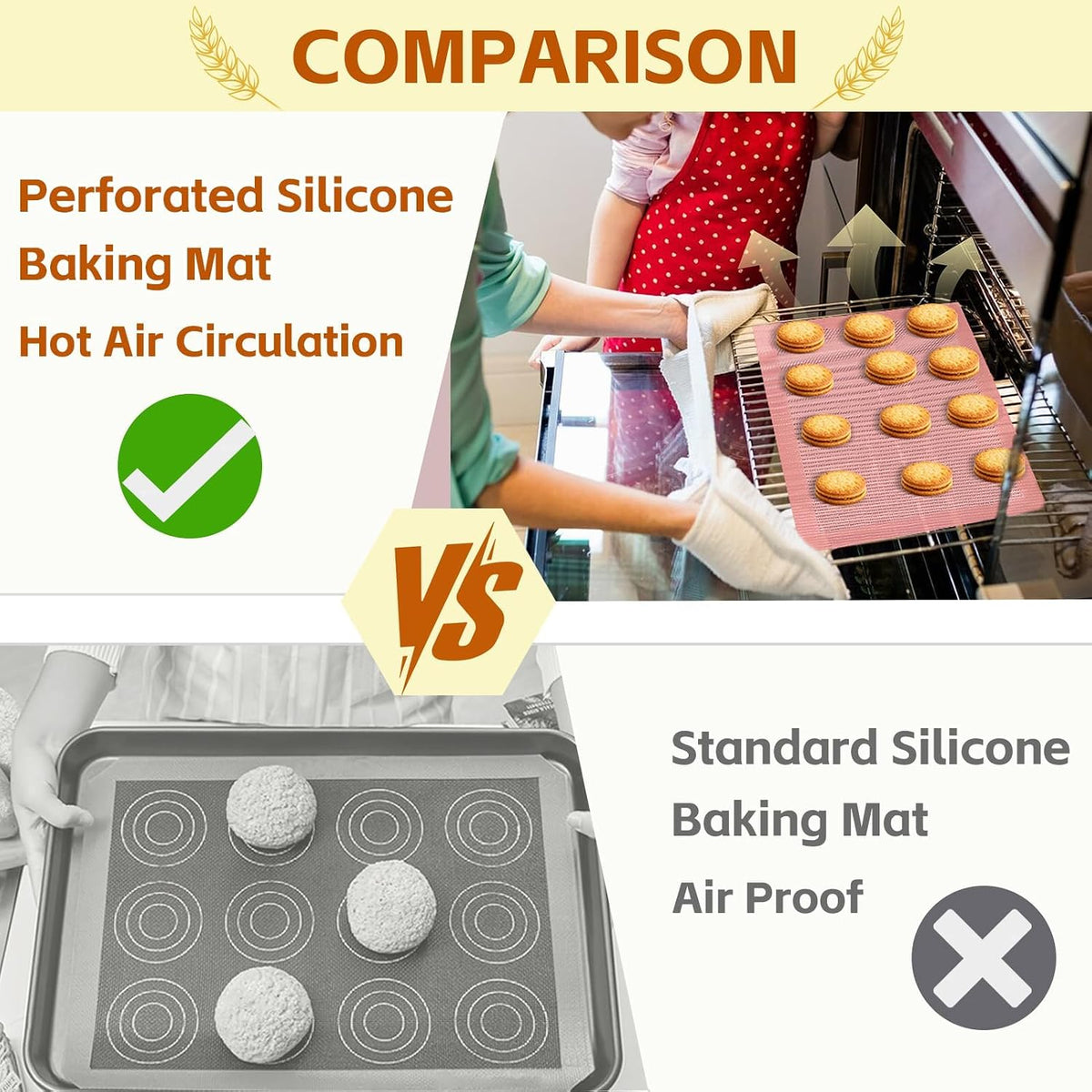 2PCS 15.7"x11.8" Perforated Baking Mats, Silicone Half Sheet Pan Pink