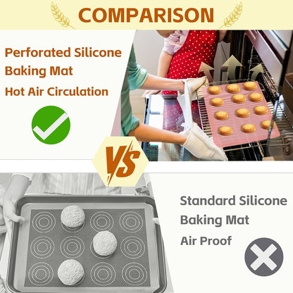 2PCS 15.7"x11.8" Perforated Baking Mats, Silicone Half Sheet Pan Pink