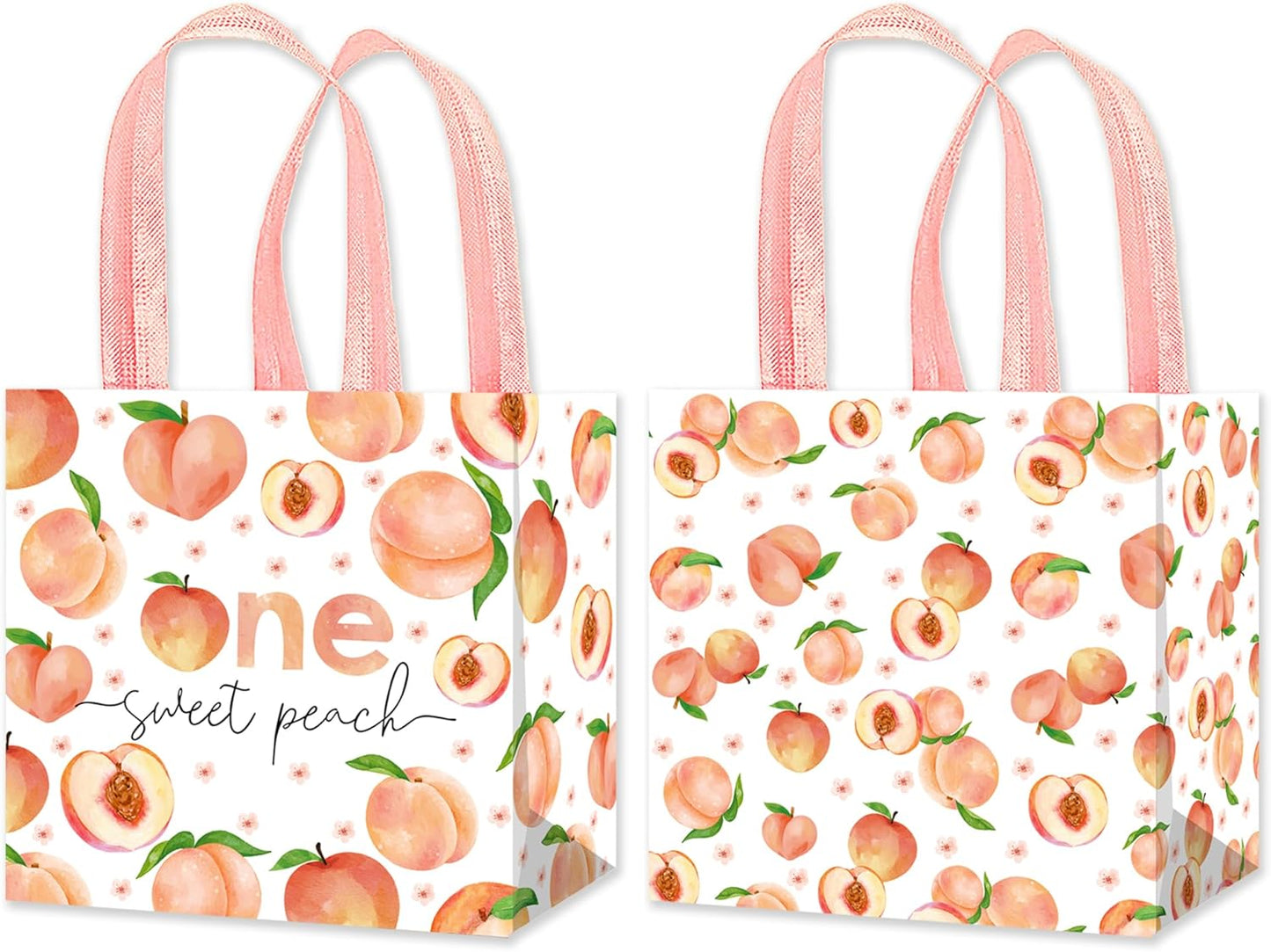 umoni 12 Pack One Sweet Peach Gift Bags Non-woven Fruit Goodie Treat Bags Sweet as a Peach Birthday Party Supplies for Fruit Theme Baby Shower Birthday Wedding Decor