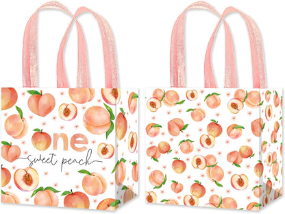 umoni 12 Pack One Sweet Peach Gift Bags Non-woven Fruit Goodie Treat Bags Sweet as a Peach Birthday Party Supplies for Fruit Theme Baby Shower Birthday Wedding Decor
