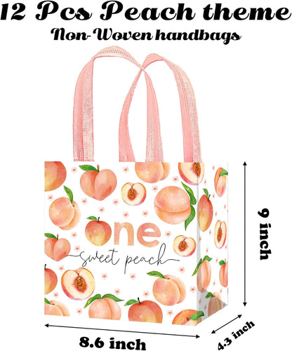 umoni 12 Pack One Sweet Peach Gift Bags Non-woven Fruit Goodie Treat Bags Sweet as a Peach Birthday Party Supplies for Fruit Theme Baby Shower Birthday Wedding Decor
