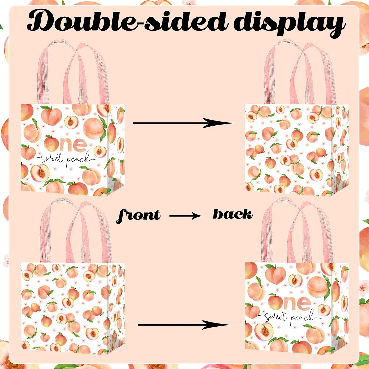 umoni 12 Pack One Sweet Peach Gift Bags Non-woven Fruit Goodie Treat Bags Sweet as a Peach Birthday Party Supplies for Fruit Theme Baby Shower Birthday Wedding Decor