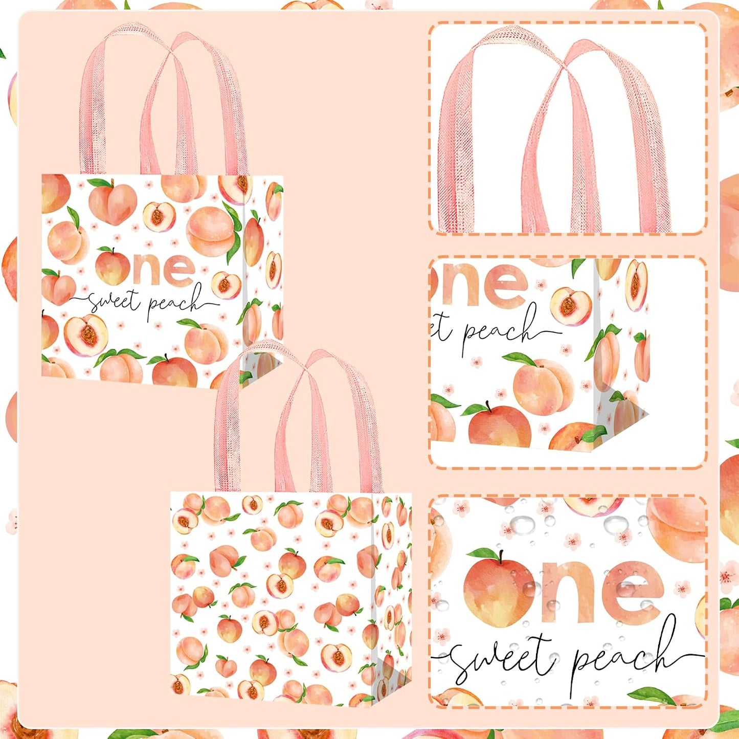 umoni 12 Pack One Sweet Peach Gift Bags Non-woven Fruit Goodie Treat Bags Sweet as a Peach Birthday Party Supplies for Fruit Theme Baby Shower Birthday Wedding Decor