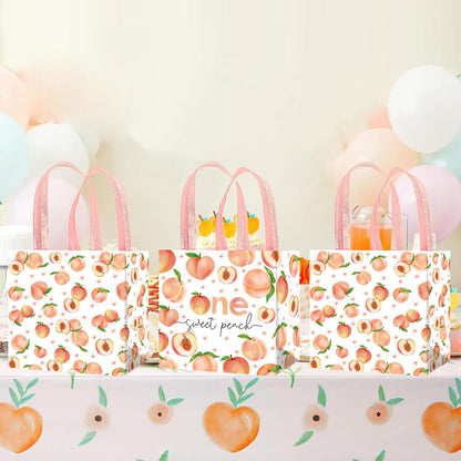 umoni 12 Pack One Sweet Peach Gift Bags Non-woven Fruit Goodie Treat Bags Sweet as a Peach Birthday Party Supplies for Fruit Theme Baby Shower Birthday Wedding Decor