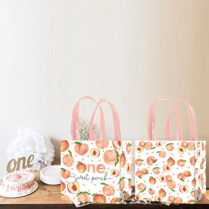 umoni 12 Pack One Sweet Peach Gift Bags Non-woven Fruit Goodie Treat Bags Sweet as a Peach Birthday Party Supplies for Fruit Theme Baby Shower Birthday Wedding Decor
