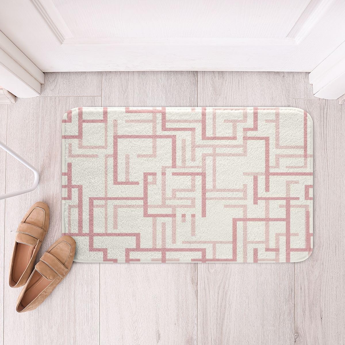 Pink Bathroom Rugs Stripes Bath Mats Microfiber Geometric Bathroom Accessories Luxury Floor Doormats Non-Slip 16"x24" Soft