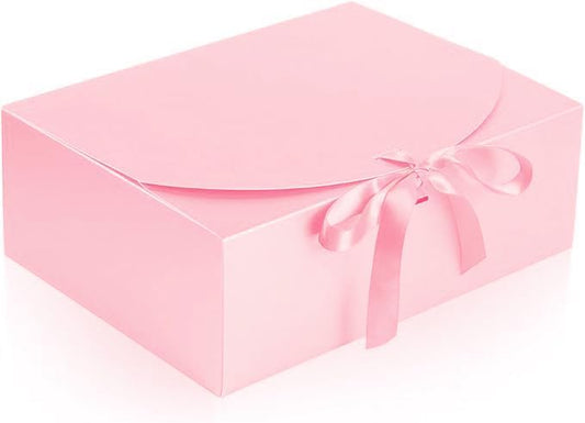 12 PCS Gift Boxes with Lids, 10x7.5x3.5 Inch Paper Gift Box, with Ribbon, Bridesmaid Proposal Box for Wedding, BirthdayPackaging, Present (Pink)