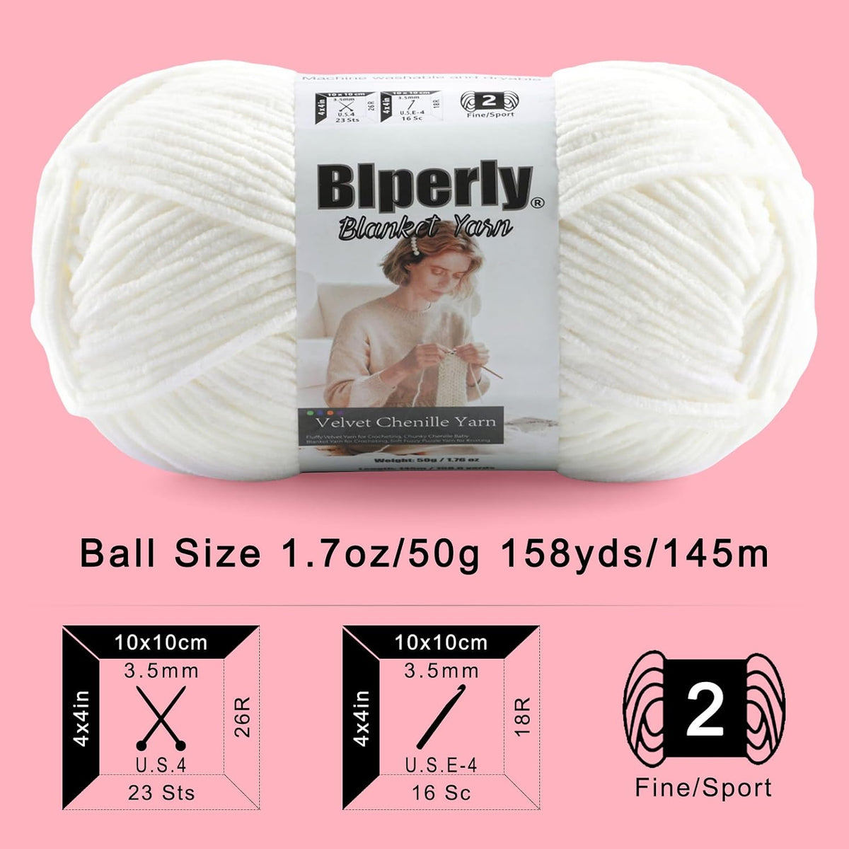 Skinny Chenille Yarn for Crocheting, #2 Pink Thin Baby Blanket Plush Yarn